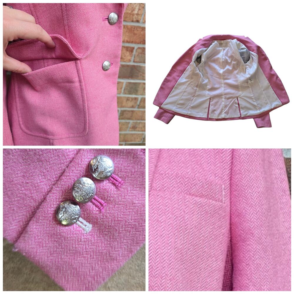 Pink Blazer Size 4 Banana Republic Jacket Wool Herringbone Elbow Patches - Picture 9 of 11